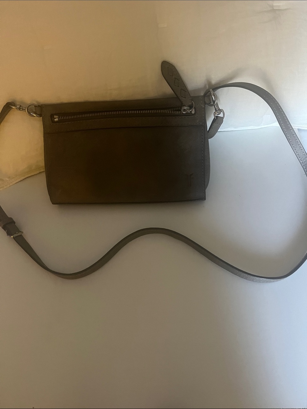 Frye Grey Leather Crossbody & Wristlet Bag with Zip Pocket